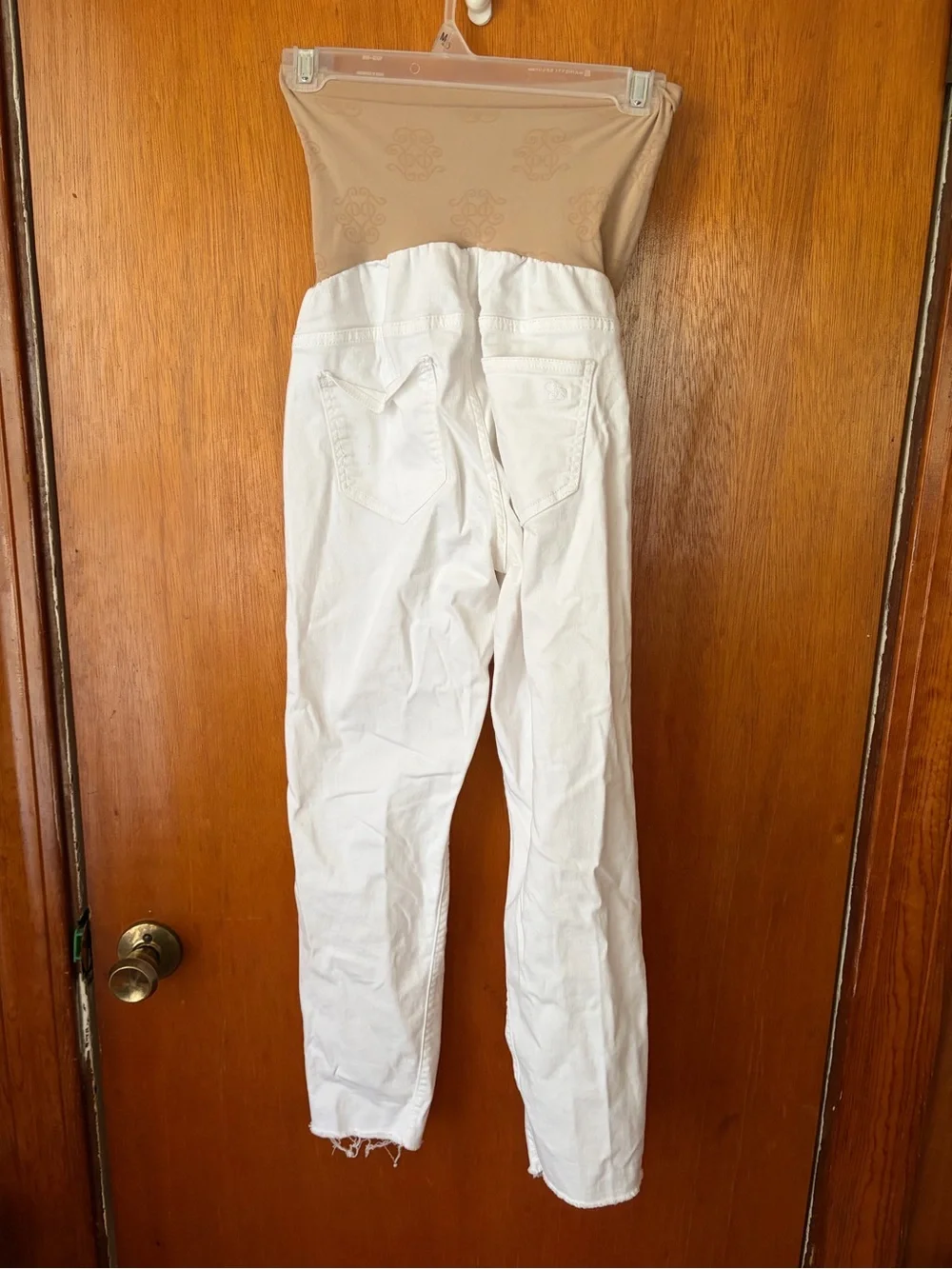 Jessica Simpson White Distressed Maternity Jeans with Nude Support Panel